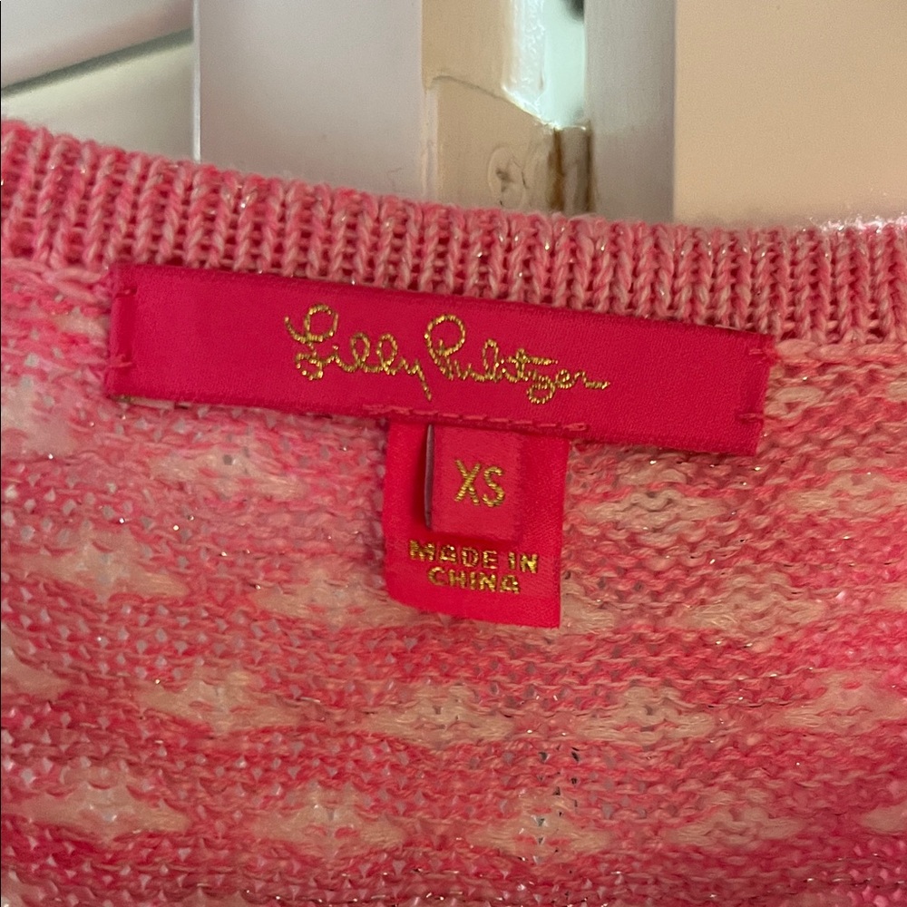 Lilly Pulitzer Pink and White Cardigan - Picture 2 of 4